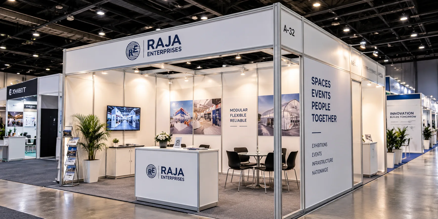 A fabricated Octonorm exhibition stall shell