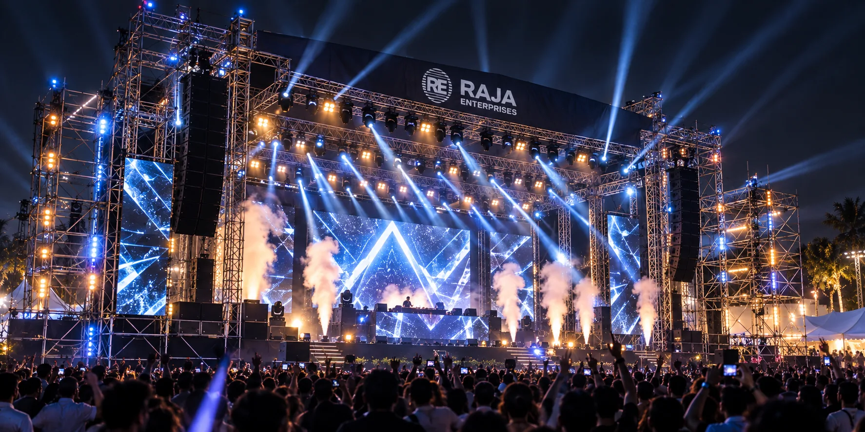 Concert stage lighting and AV rig